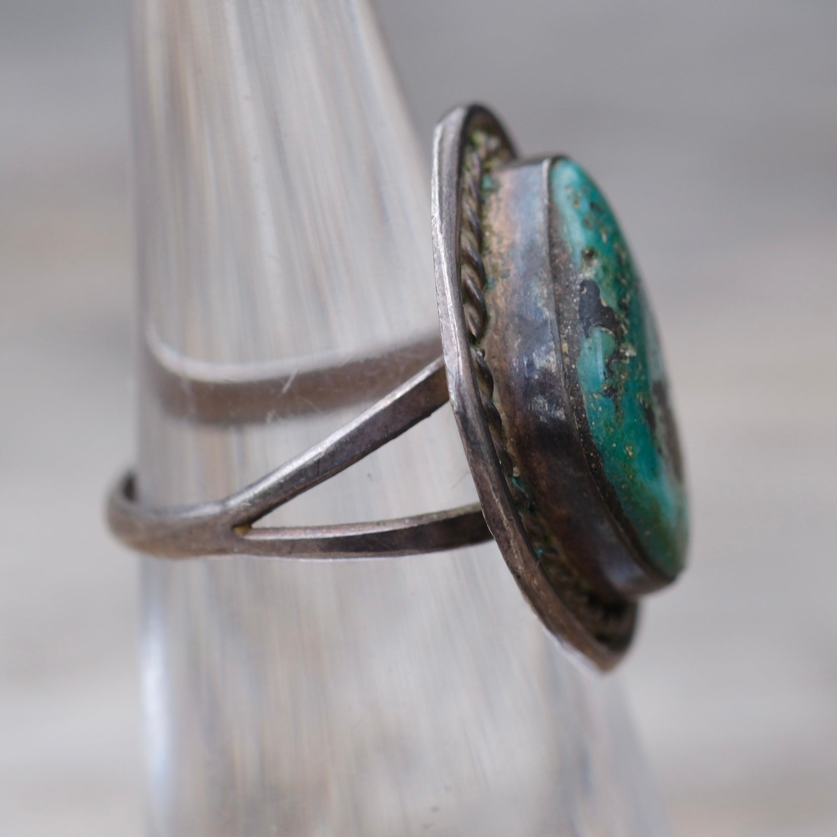 Vintage Sterling Chrysocolla Roper Ring 3.75