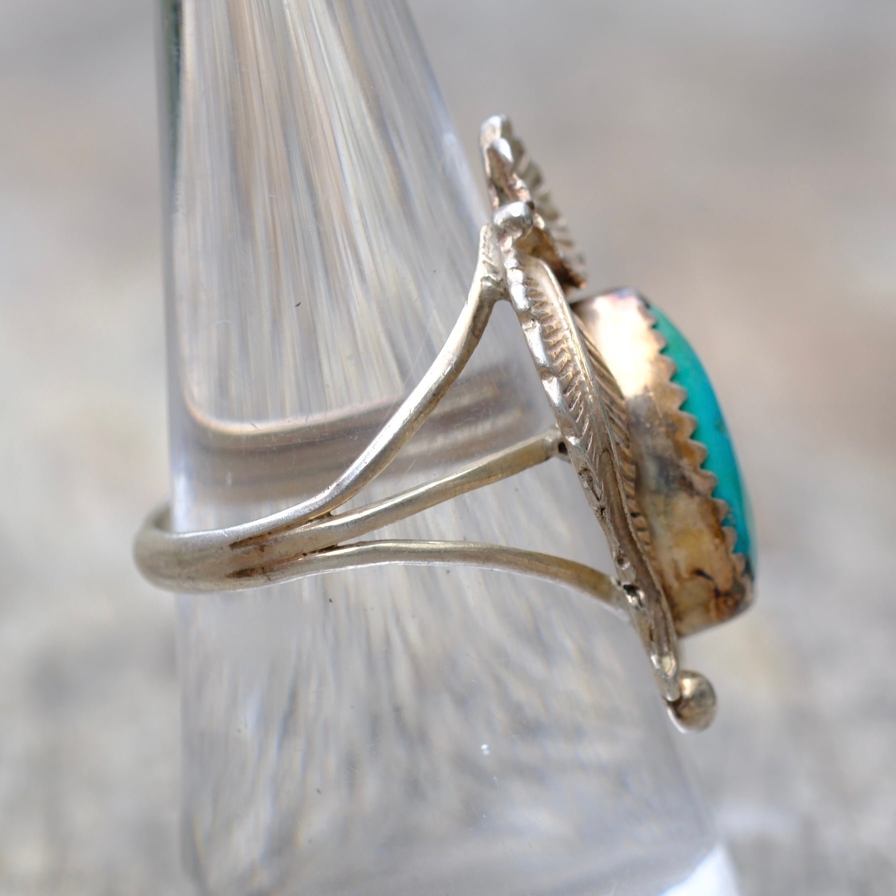 Vintage Sterling Turquoise Feather Ring 7.5