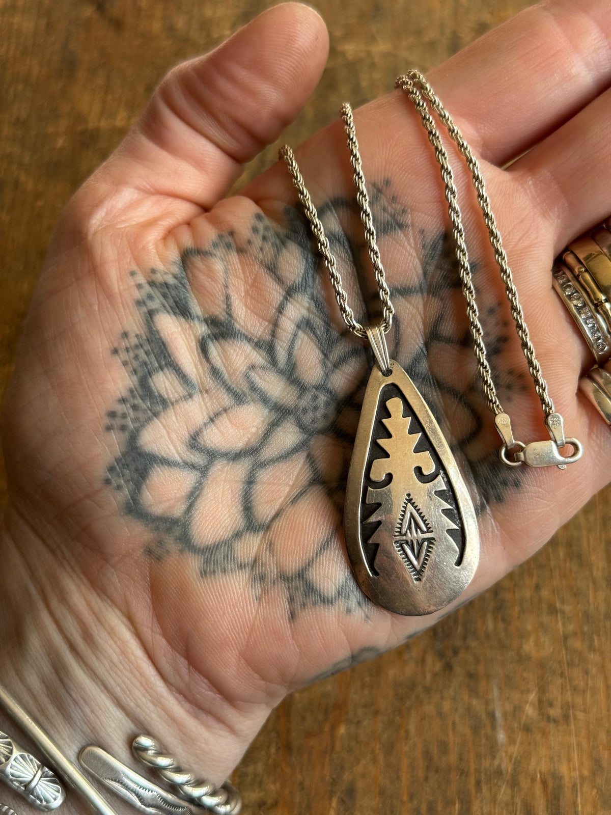 Vintage Sterling Silver Stamped Teardrop Tag Necklace
