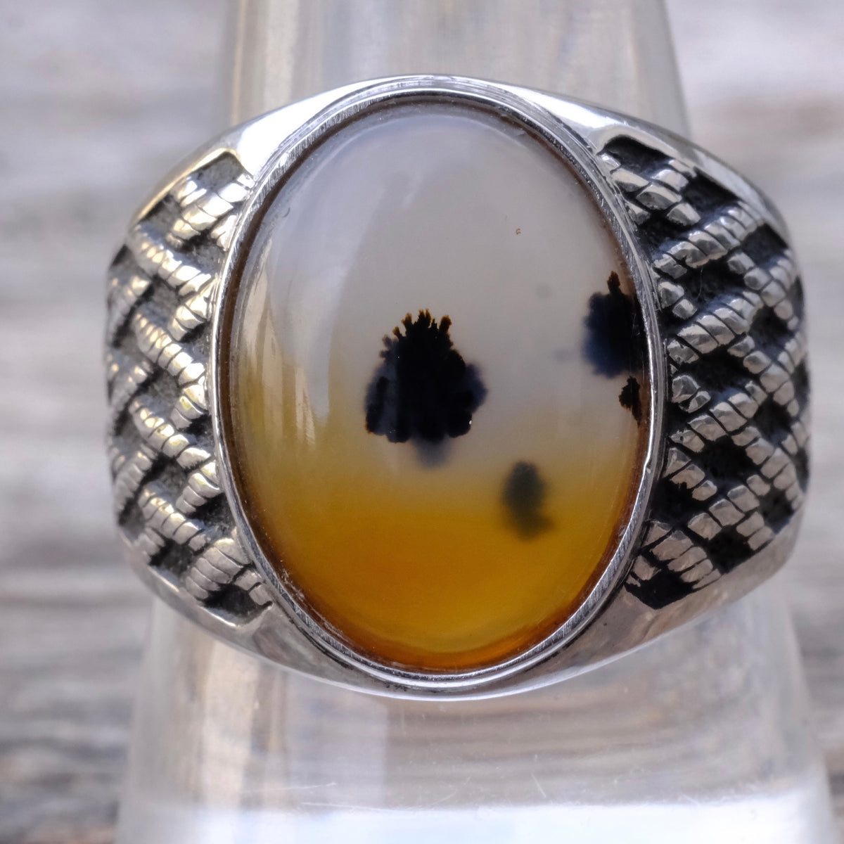 Vintage Sterling Agate Ring 10.5