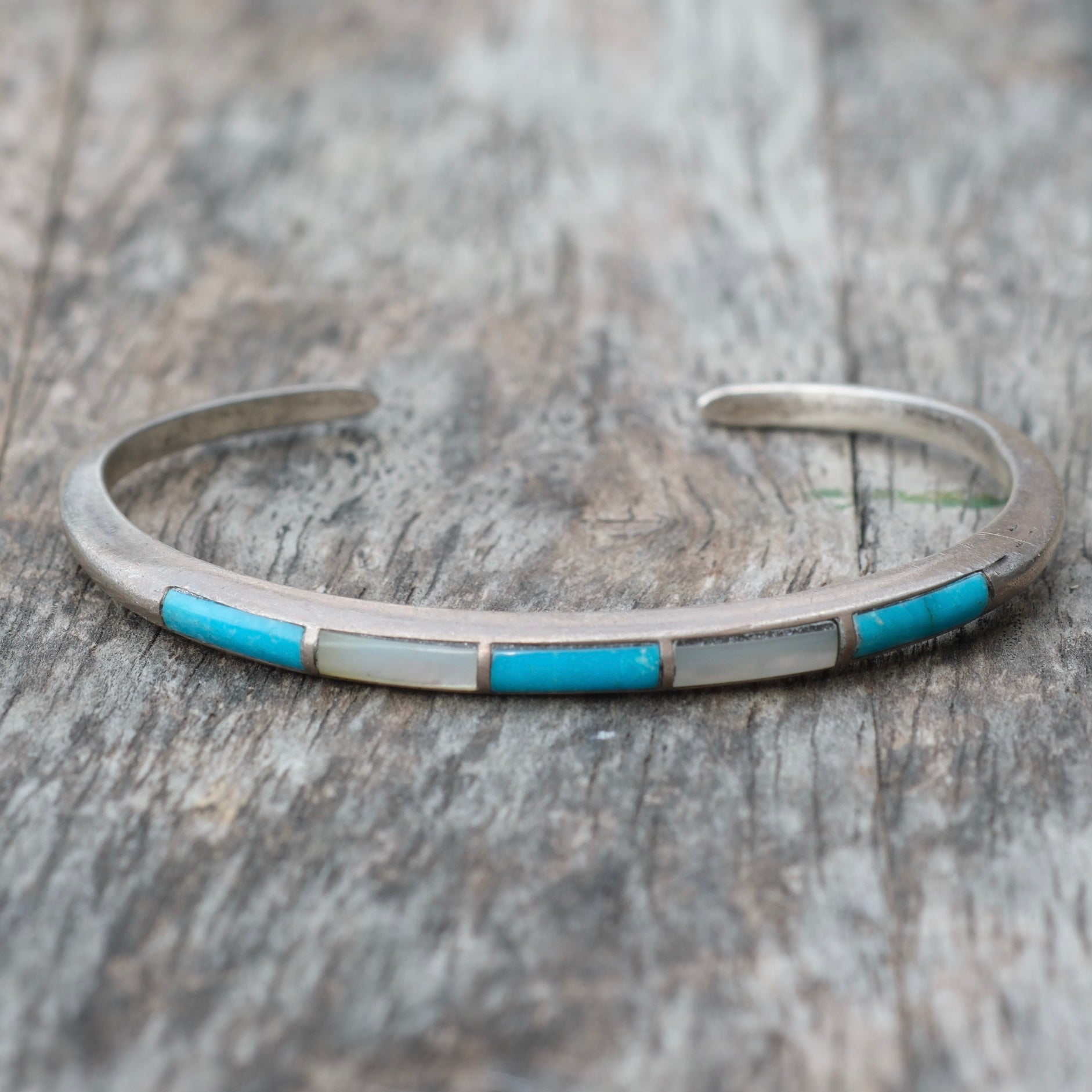 Vintage Sterling Zuni Inlay Cuff Bracelet