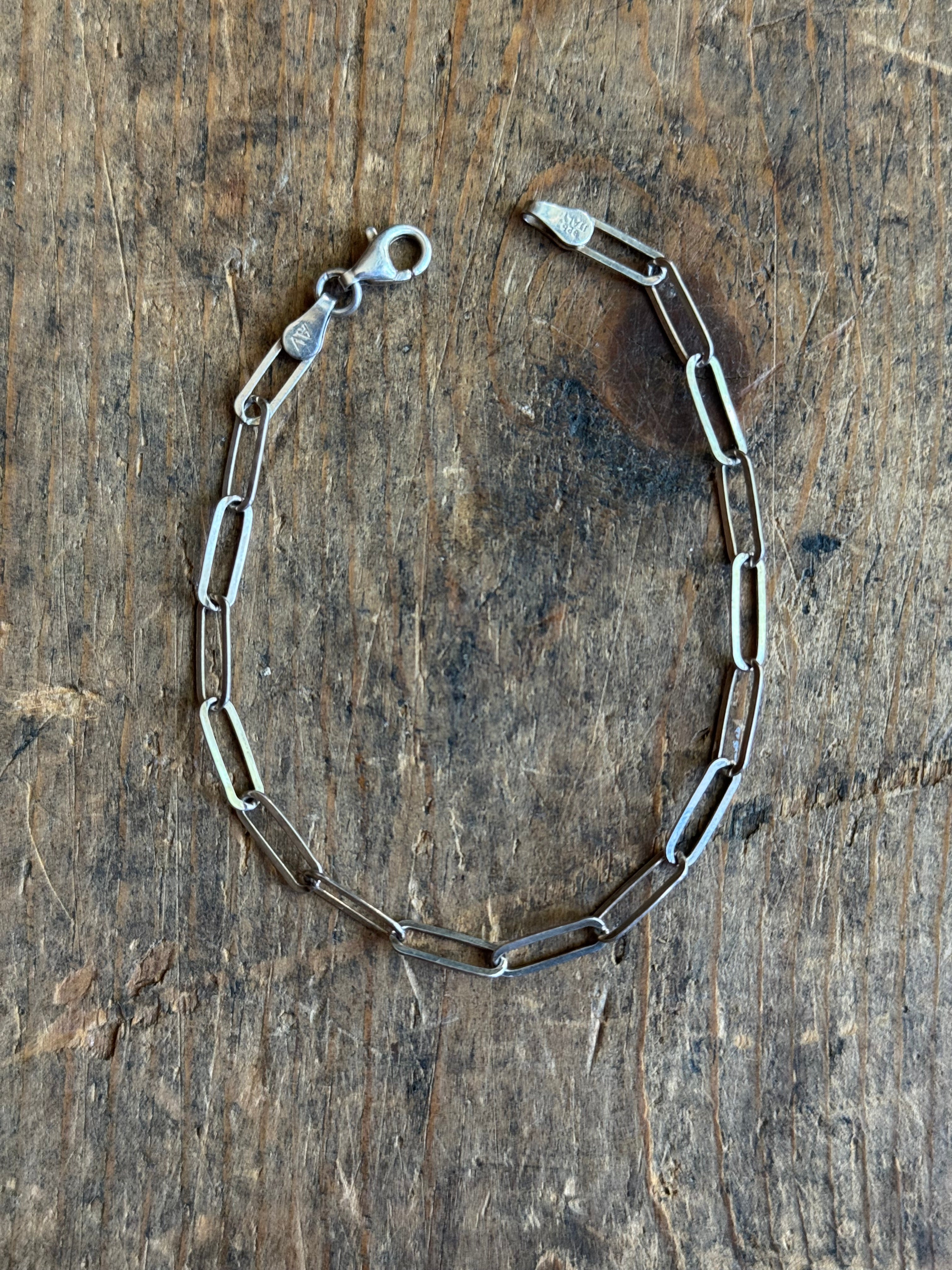 Vintage Sterling Silver Paperclip Chain Bracelet 7"
