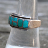 Vintage Sterling Turquoise Inlay Band 7.75