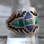 Vintage Sterling Turquoise and Lapis Inlay Band Ring 11