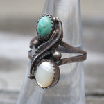 Vintage Sterling Turquoise and Mother Of Pearl Ring 6.25