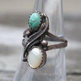 Vintage Sterling Turquoise and Mother Of Pearl Ring 6.25