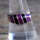 Vintage Sterling Onyx and Purple Stone Inlay Band 9.75