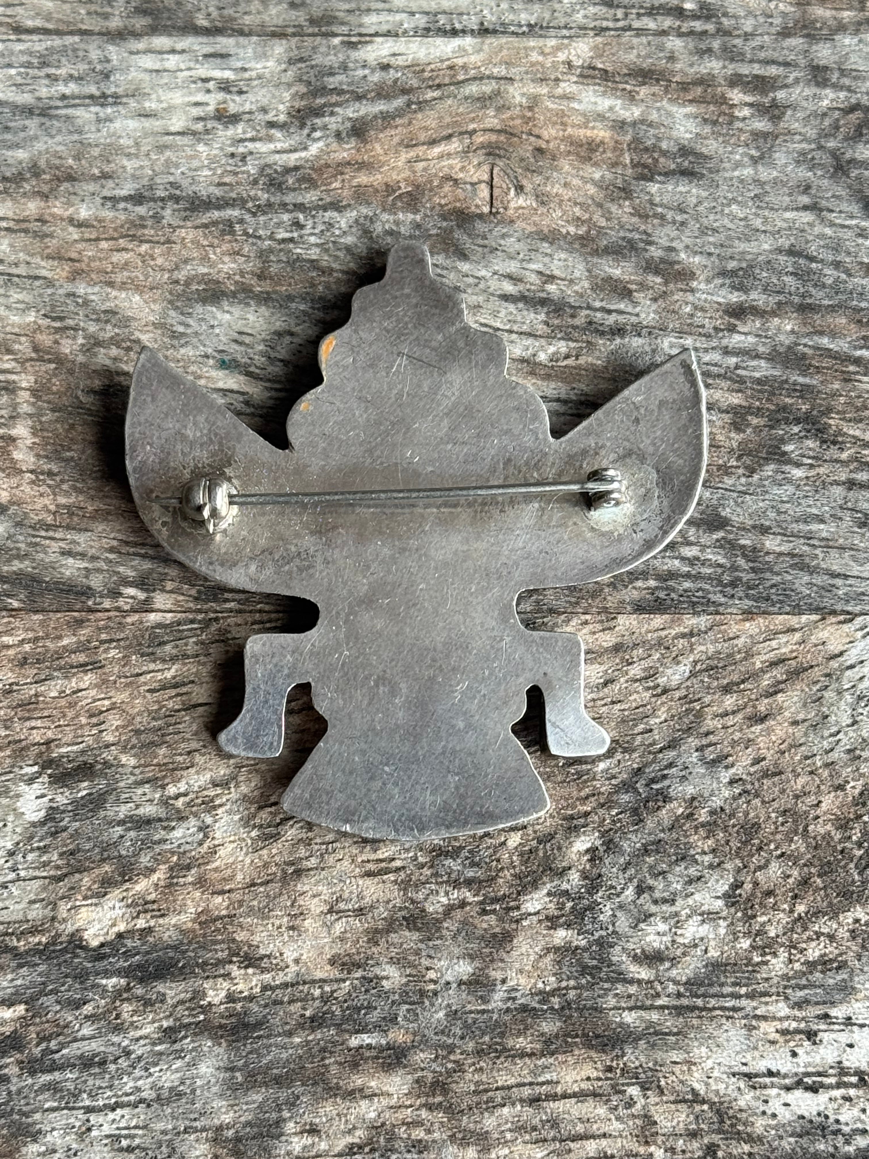 Vintage Sterling Silver Multistone Inlay Knifewing Pin