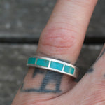 Vintage Sterling Turquoise Inlay Band 8.5