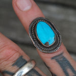 Vintage Sterling Turquoise Roper Ring 4.75