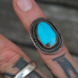 Vintage Sterling Turquoise Roper Ring 4.75