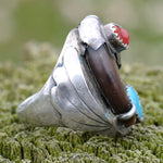 Vintage Sterling Turquoise and Coral Fox Claw Ring 9