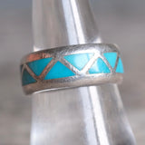 Vintage Sterling Turquoise Inlay Band 7.75