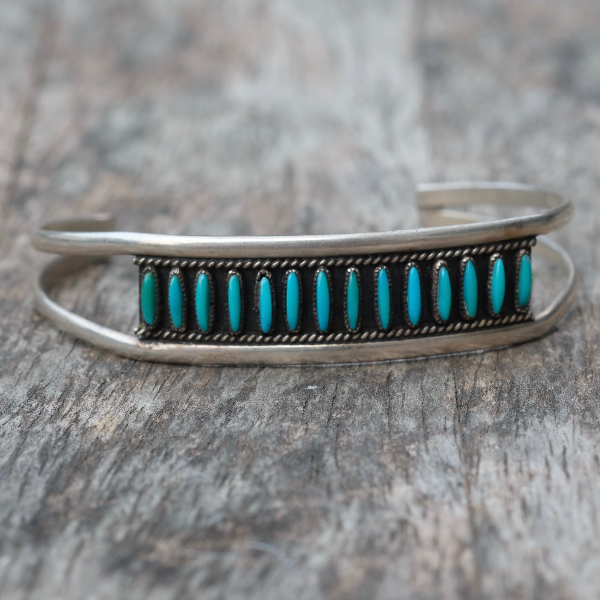 Vintage Sterling Petit Point Turquoise Cuff Bracelet