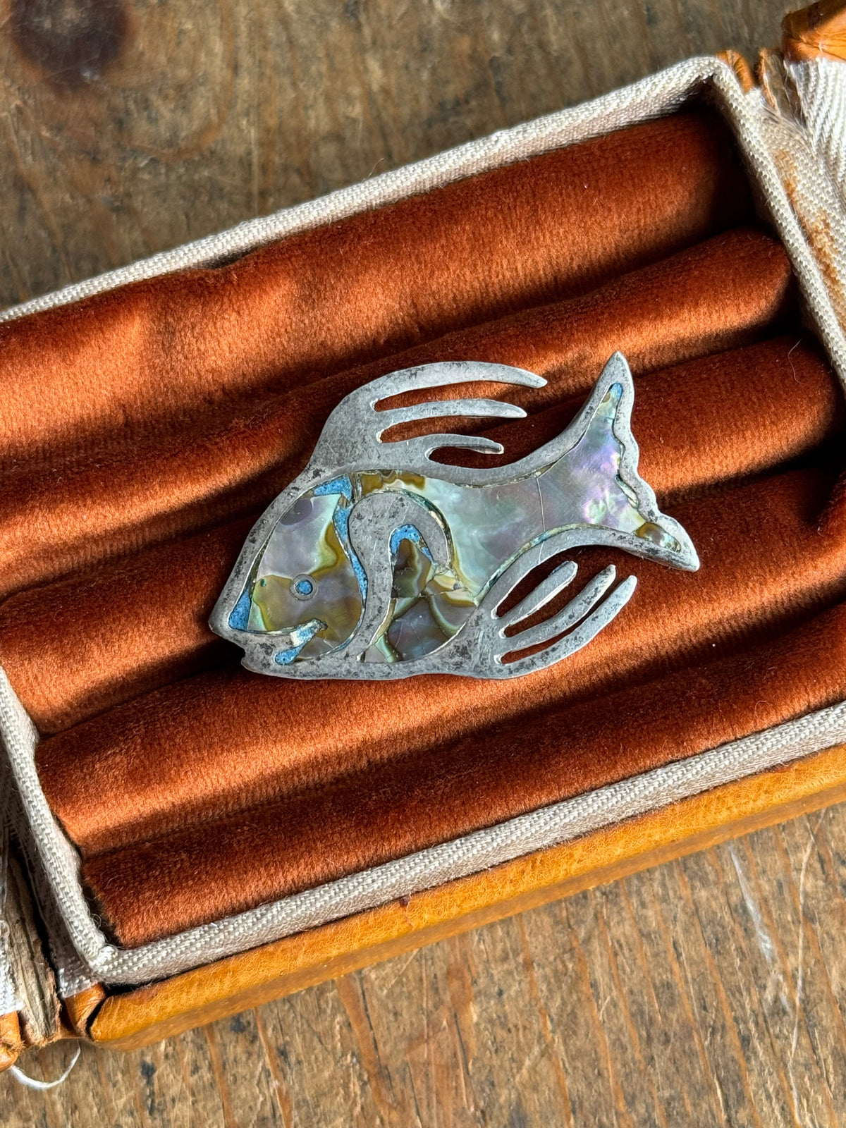 Vintage Sterling Silver Abalone Inlay Fish Pin