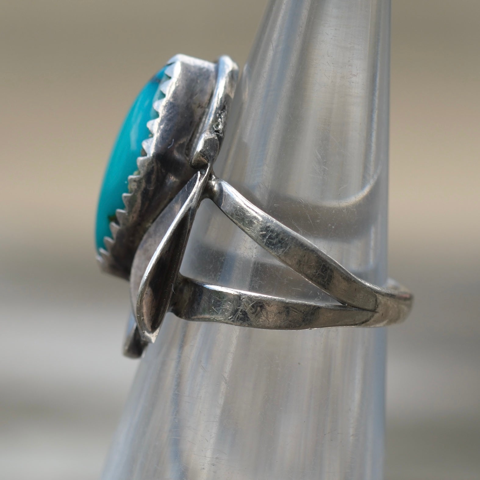 Vintage Sterling Turquoise Feather Ring 3