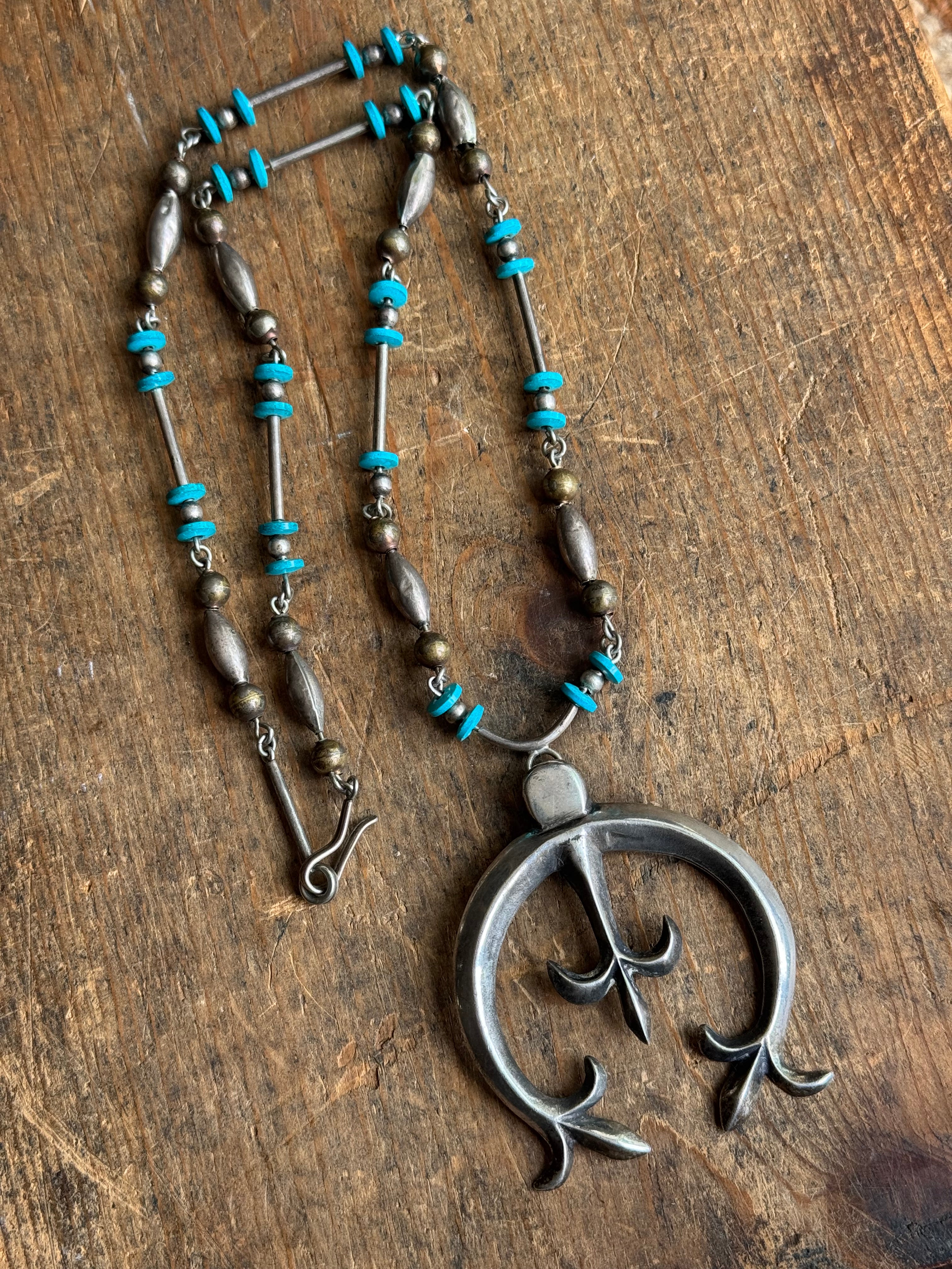 Vintage Sterling Silver & Turquoise Naja Necklace
