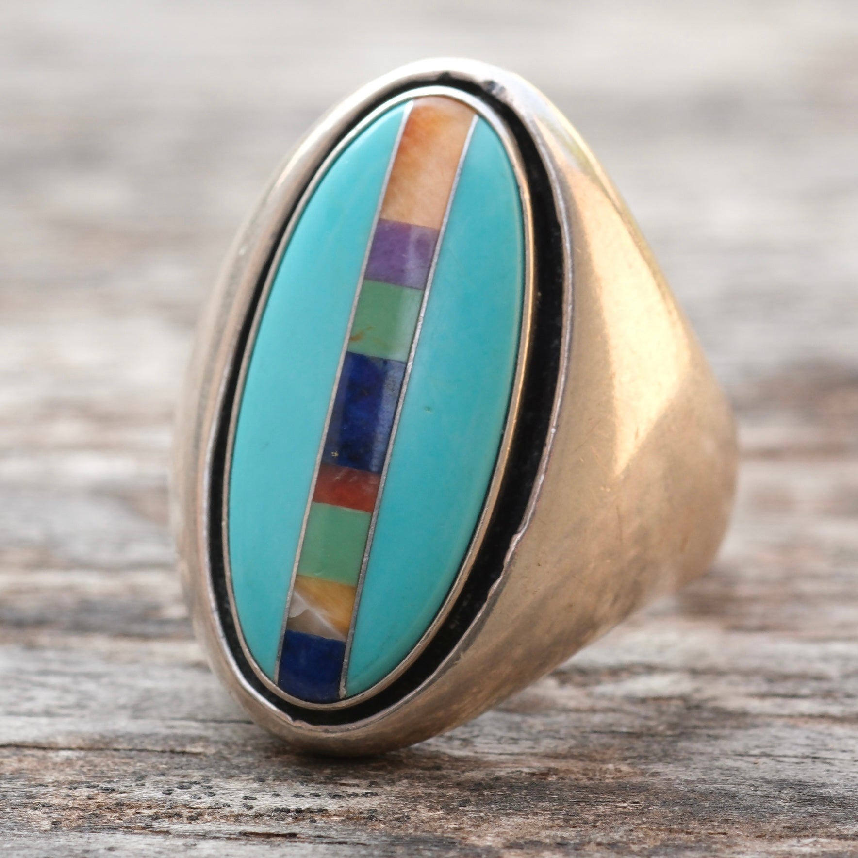 Vintage Sterling Multistone Inlay Ring 9