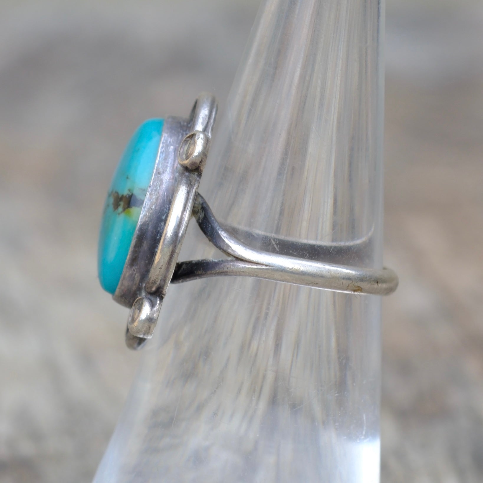 Vintage Sterling Turquoise Florette Ring 6
