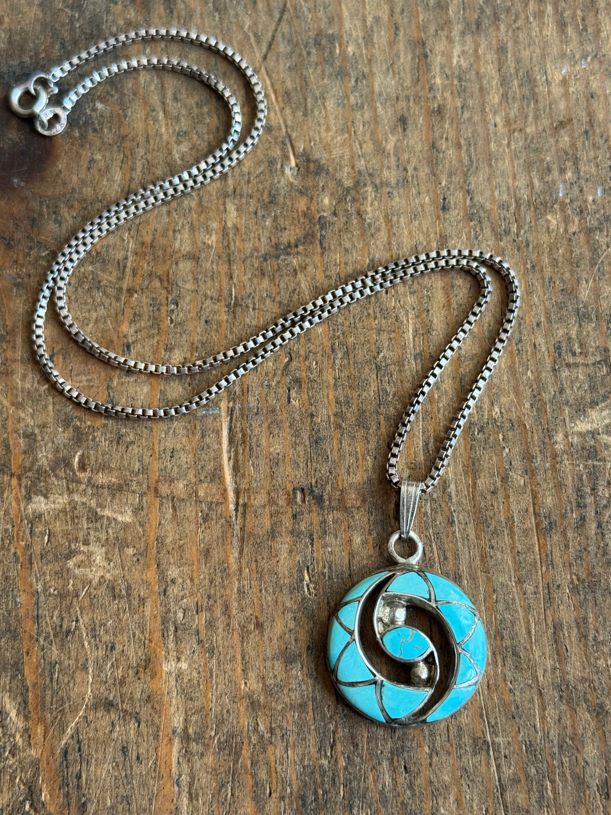 Vintage Sterling Silver Turquoise Inlay Hummingbird Necklace
