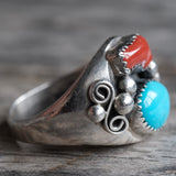 Vintage Sterling Turquoise and Coral Ring 11