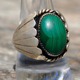 Vintage Sterling Malachite Ribbed Band Ring 10