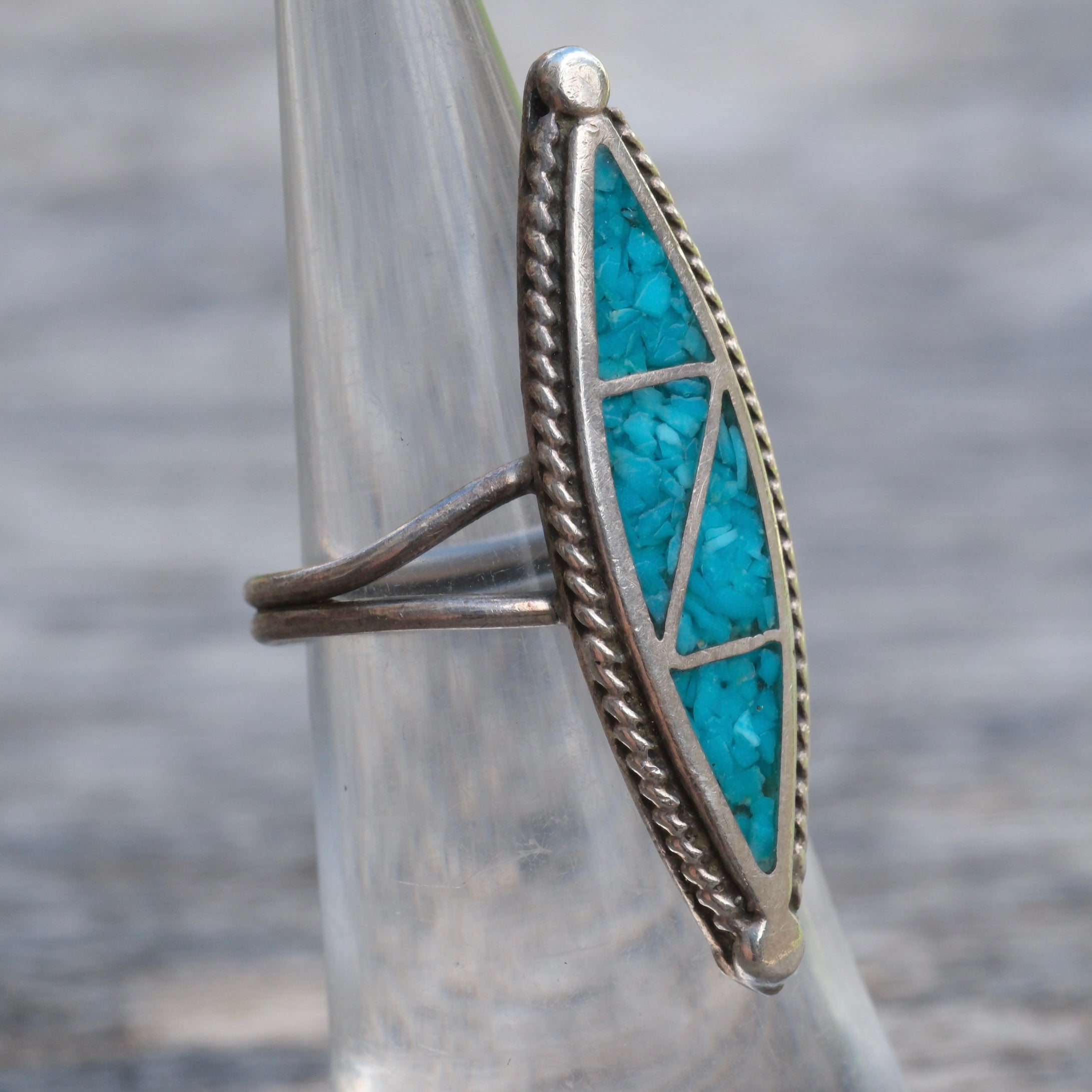 Vintage Sterling Turquoise Inlay Ring 5.75