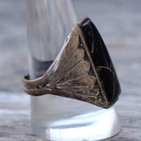 Vintage Sterling Onyx Inlay Ribbed Band Ring 10.5