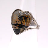 Vintage Sterling Painted Butterfly Wing Heart Ring 3.75