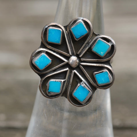 Vintage Sterling Turquoise Cluster Ring 5