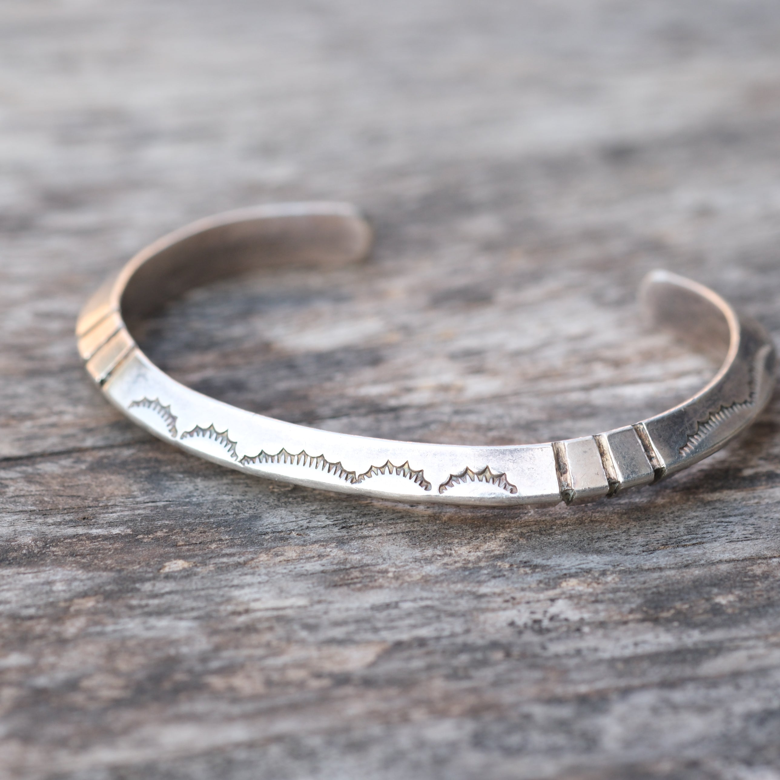 Vintage Sterling Silver Chunky Stamped Triangle Cuff