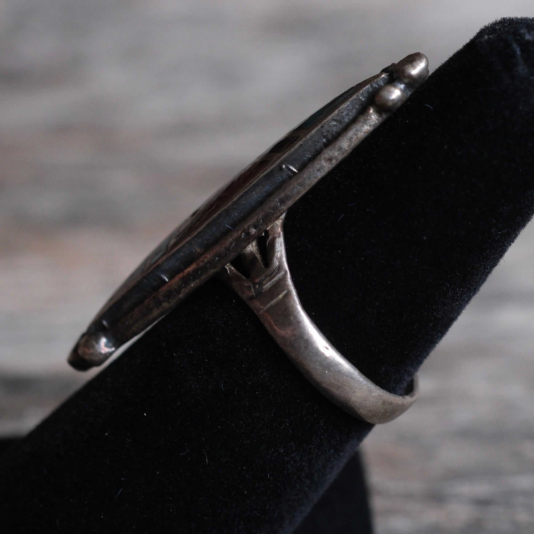 Vintage Sterling Turquoise and Coral and Onyx Ring 6