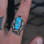 Vintage Sterling Turquoise Inlay Chain Ring 10