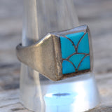 Vintage Sterling Turquoise Inlay Ring 10.75