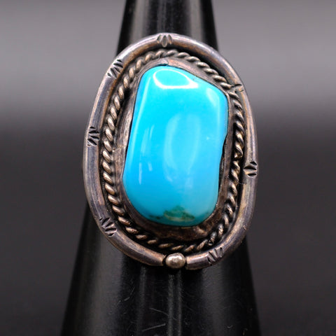 Vintage Sterling Turquoise Roper Ring 7.5