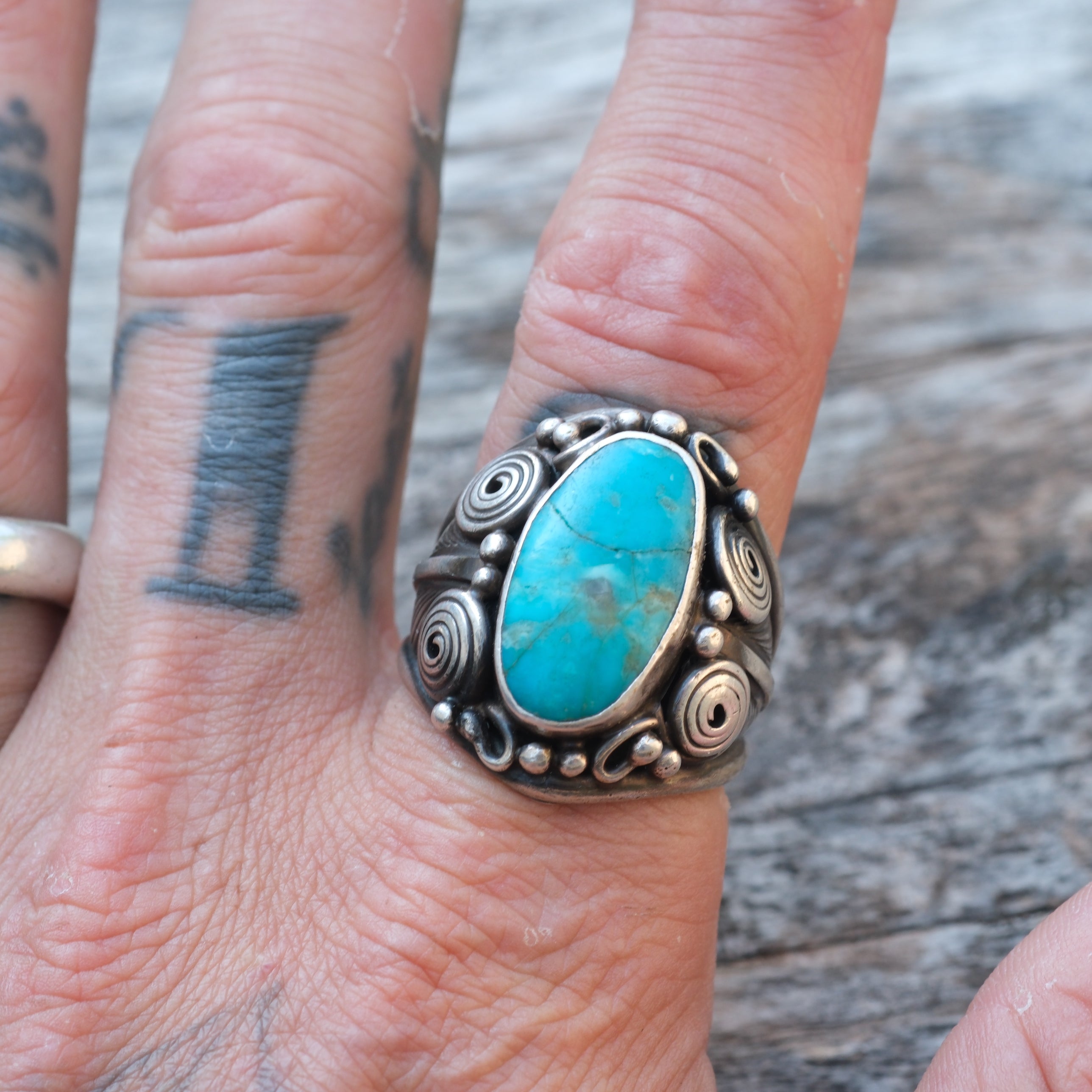 Vintage Sterling Turquoise Ring 11.25