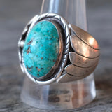 Vintage Sterling Turquoise Ribbed Band Ring 11.5