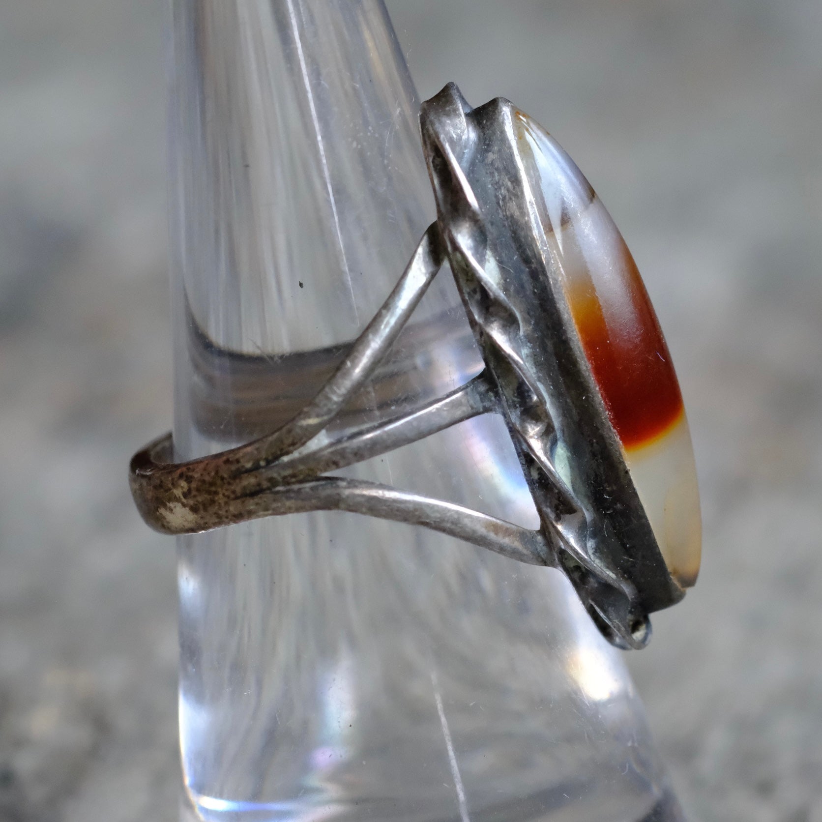 Vintage Sterling Agate Roper Ring 6.5