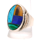 Vintage Sterling Multisistone Inlay Feather Ring 12