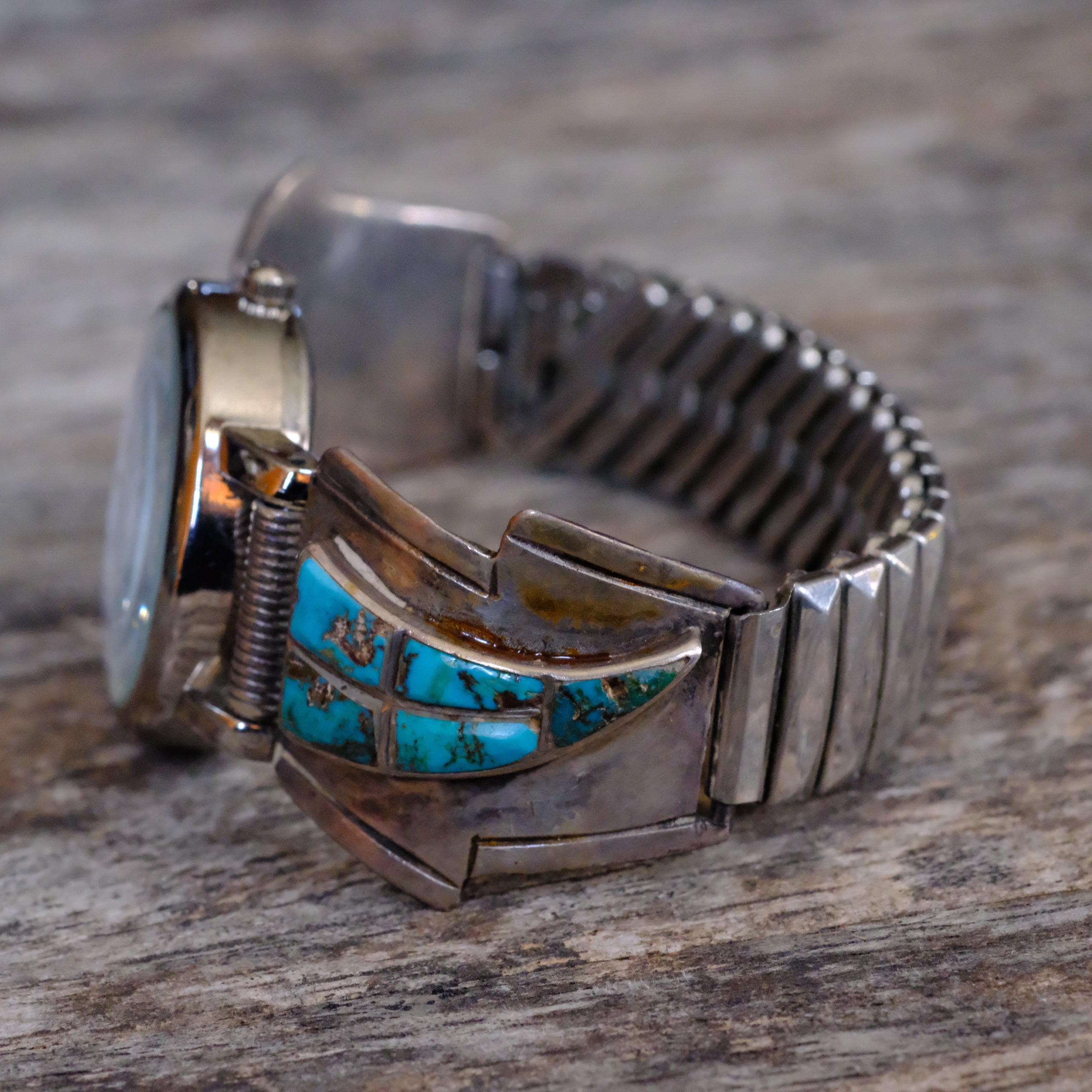 Vintage Sterling Turquoise Inlay Watch