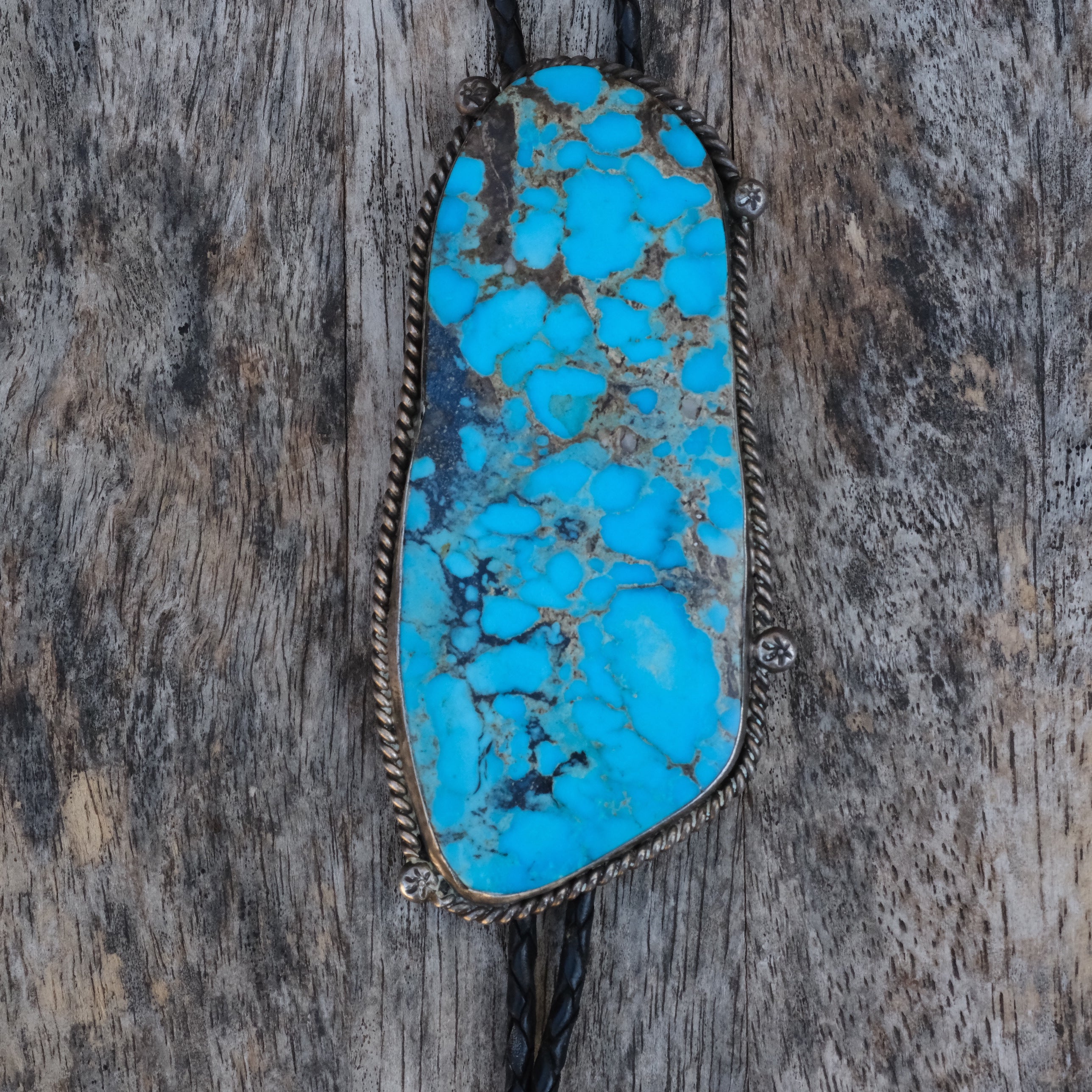 MASSIVE Vintage Sterling Turquoise Bolo Tie