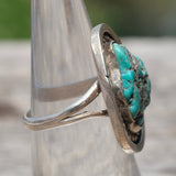 Vintage Sterling Turquoise Roper Ring 6