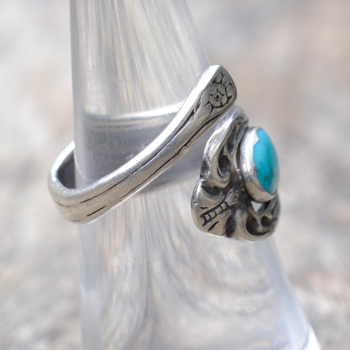 Vintage Sterling Turquoise Spoon Ring 7