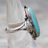 Vintage Sterling Turquoise Feather Ring 6.5