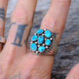 Vintage Sterling Chunky Turquoise Cluster Ring 13