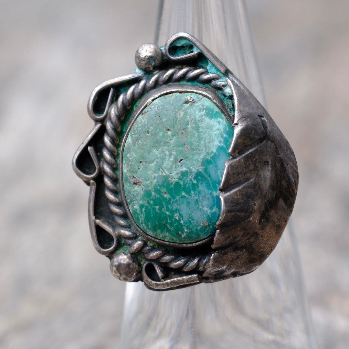 Vintage Sterling Turquoise Feather Ring 5.75