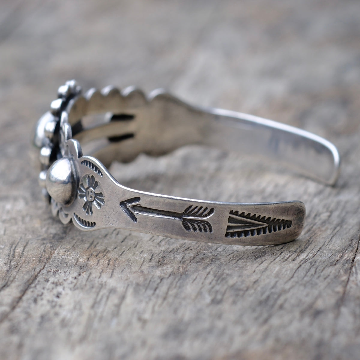Vintage Sterling Silver Stamped and Domed Cuff Bracelet