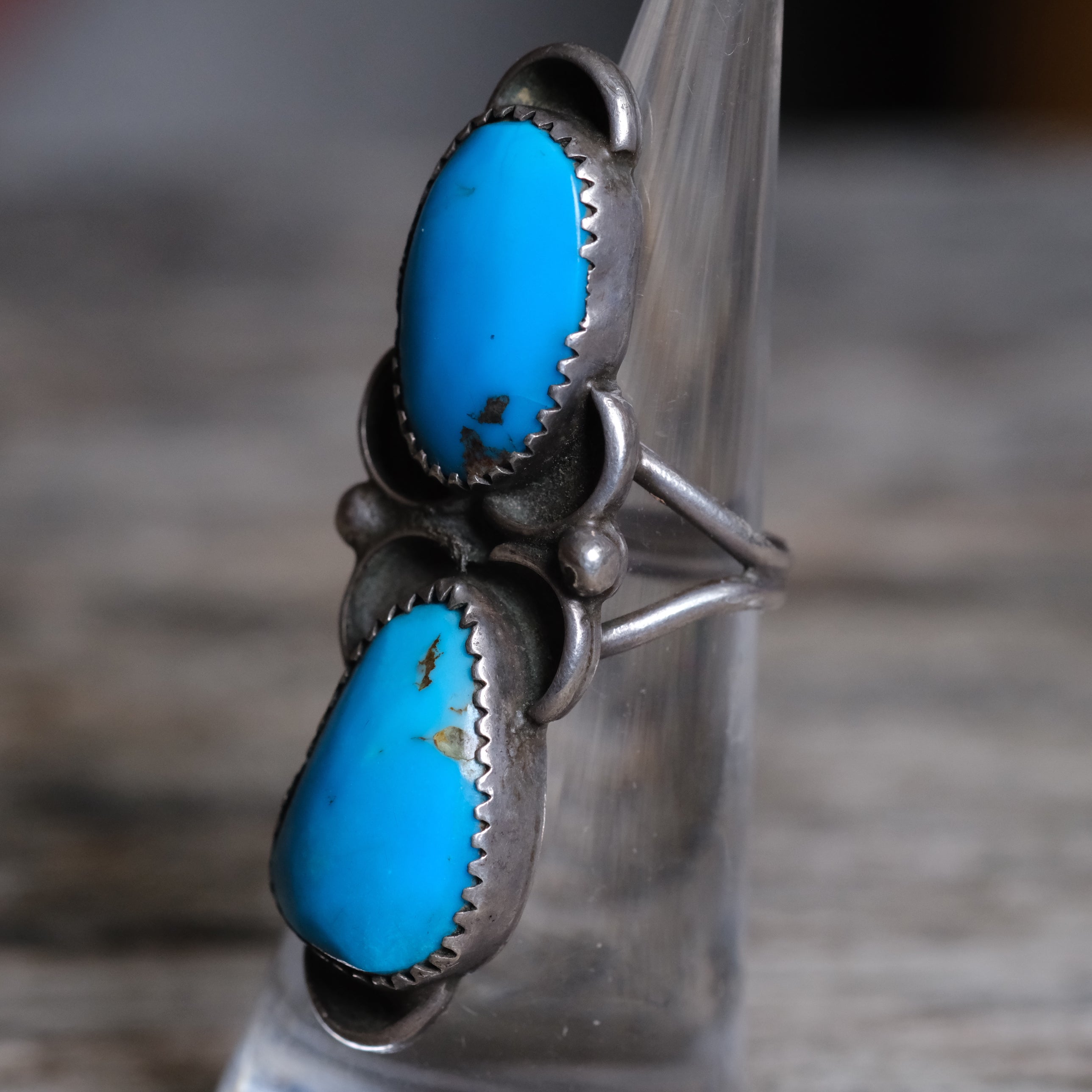 Vintage Sterling 2-Stone Turquoise Ring 4.5