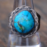 Vintage Sterling Turquoise Ribbed Band Ring 8