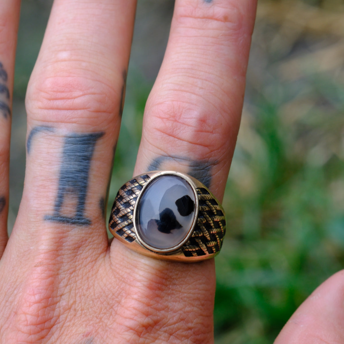 Vintage 10K Gold Filled Agate Signet Ring 13
